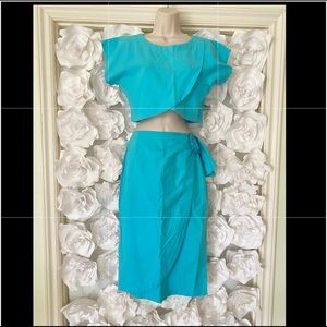 Vintage turquoise Crop top/ skirt set size 4